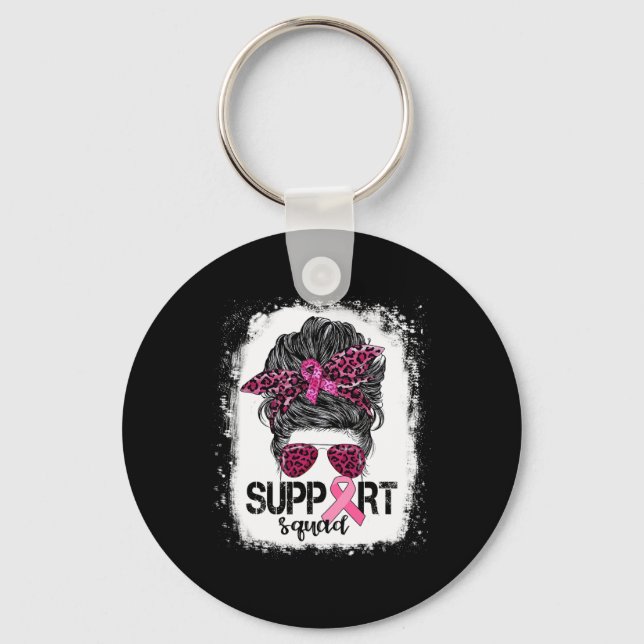 Support Squad Messy Bun Pink Warrior Breast Cancer Key Ring (Front)