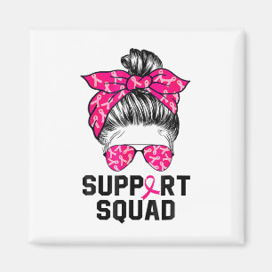 Support Squad Messy Bun Pink Warrior Breast Cancer Magnet