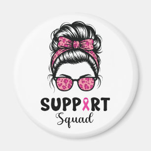 Support Squad Messy Bun Pink Warrior Breast Cancer Magnet