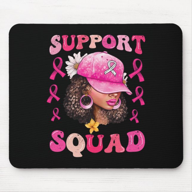 Support Squad Messy Bun Pink Warrior Breast Cancer Mouse Mat (Front)