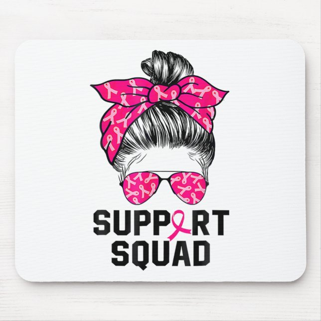 Support Squad Messy Bun Pink Warrior Breast Cancer Mouse Mat (Front)