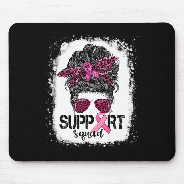 Support Squad Messy Bun Pink Warrior Breast Cancer Mouse Mat (Front)