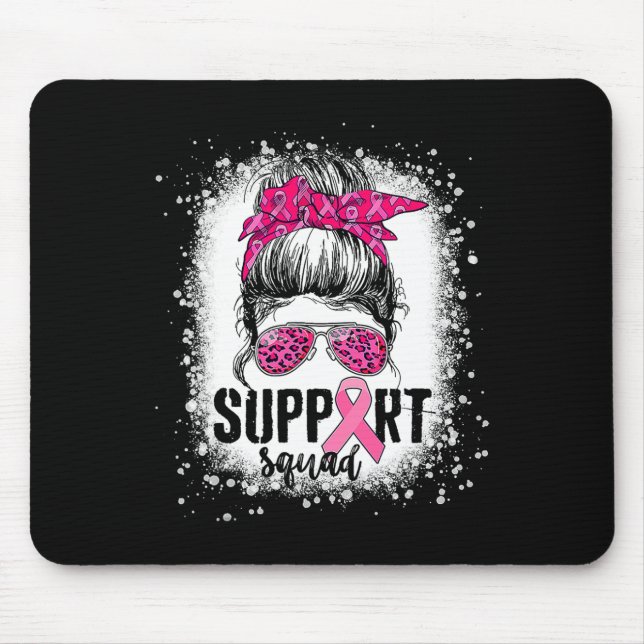 Support Squad Messy Bun Pink Warrior Breast Cancer Mouse Mat (Front)