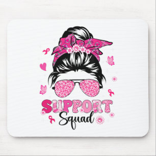 Support Squad Messy Bun Pink Warrior Breast Cancer Mouse Mat