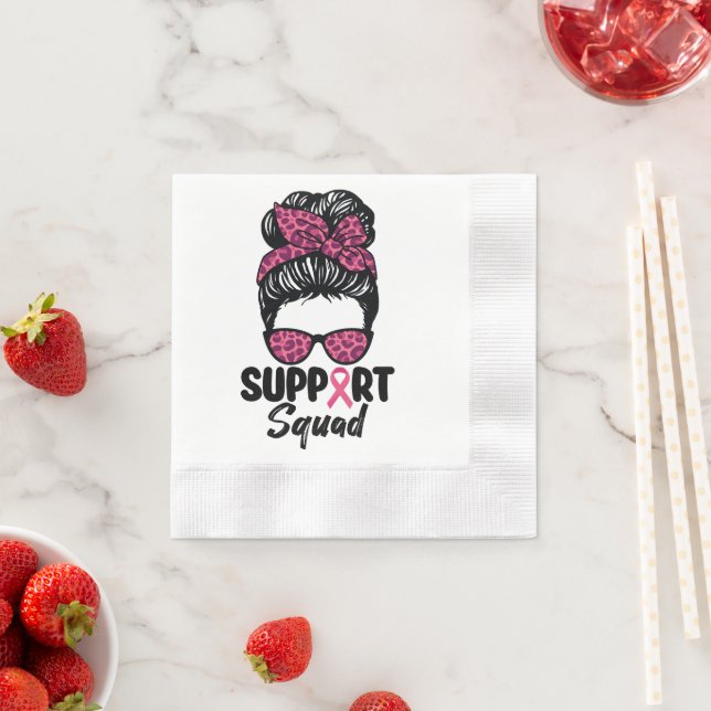 Support Squad Messy Bun Pink Warrior Breast Cancer Napkin (Insitu)