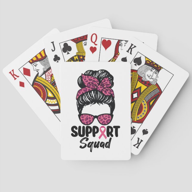 Support Squad Messy Bun Pink Warrior Breast Cancer Playing Cards (Back)