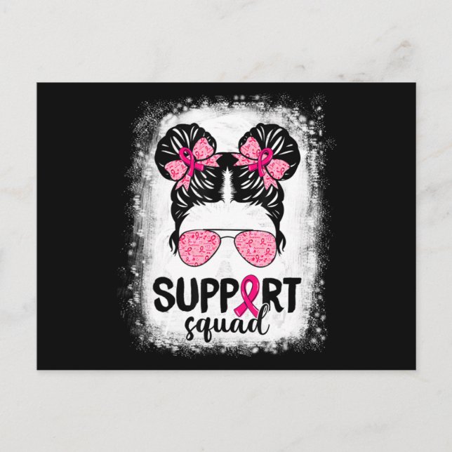 Support Squad Messy Bun Pink Warrior Breast Cancer Postcard (Front)