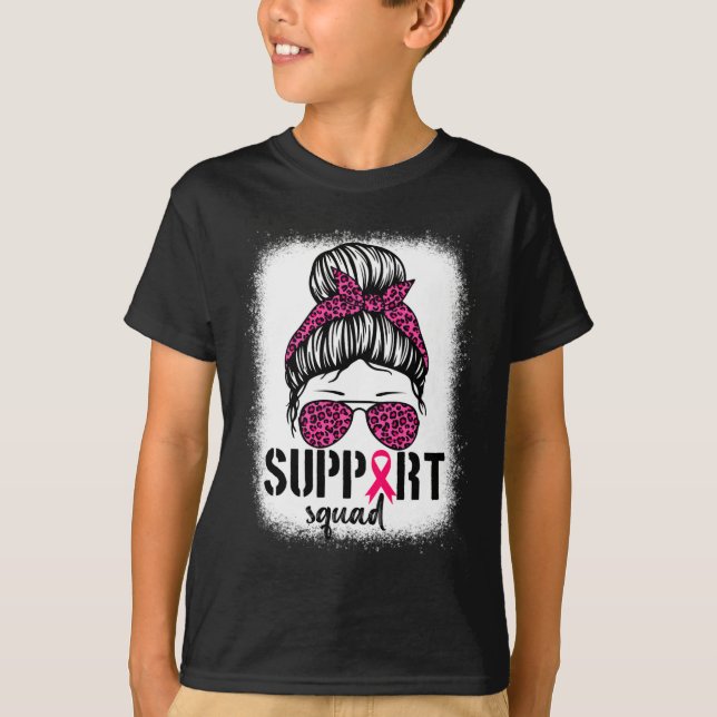 Support Squad Messy Bun Pink Warrior Breast Cancer T-Shirt (Front)