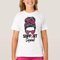 Support Squad Messy Bun Pink Warrior Breast Cancer