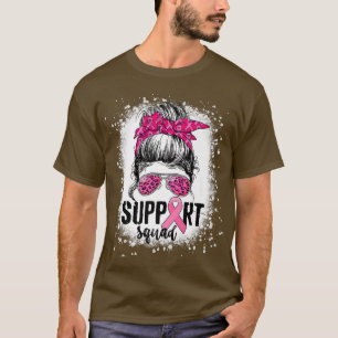 Support Squad Messy Bun Pink Warrior Breast Cancer T-Shirt