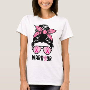 Support Squad Messy Bun Pink Warrior Breast Cancer T-Shirt