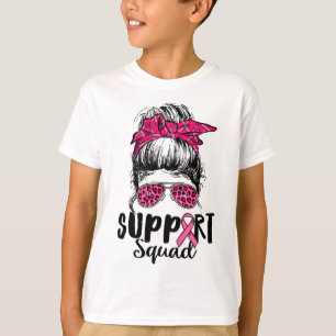 Support Squad Messy Bun Pink Warrior Breast Cancer T-Shirt