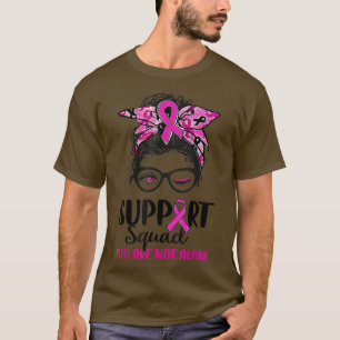 Support Squad Messy Bun Pink Warrior Breast Cancer T-Shirt