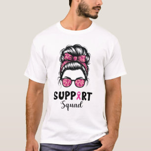Support Squad Messy Bun Pink Warrior Breast Cancer T-Shirt