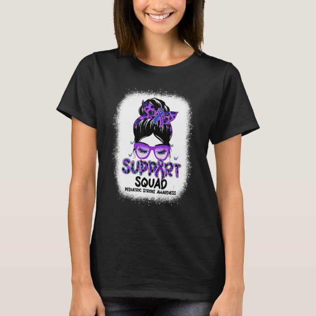 Support Squad Messy Bun Purple Blue Ribbon Pediatr T-Shirt (Front)