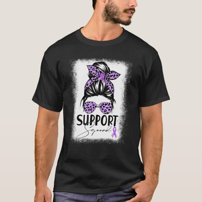 Support Squad Messy Bun Purple Warrior Epilepsy Aw T-Shirt (Front)