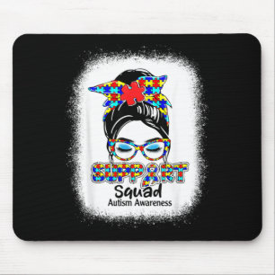 Support Squad Messy Bun Puzzle Ribbon Autism Mouse Mat
