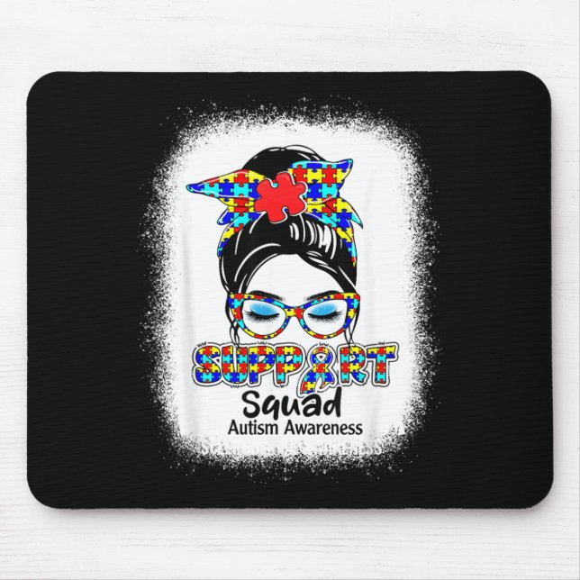 Support Squad Messy Bun Puzzle Ribbon Autism Mouse Mat (Front)