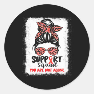 Support Squad Messy Bun Red Warrior Blood Cancer A Classic Round Sticker