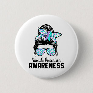 Support Squad Messy Bun Suicide Prevention Awarene 6 Cm Round Badge