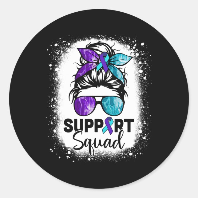 Support Squad Messy Bun Suicide Prevention Awarene Classic Round Sticker (Front)