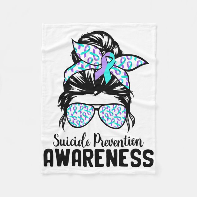 Support Squad Messy Bun Suicide Prevention Awarene Fleece Blanket (Front)