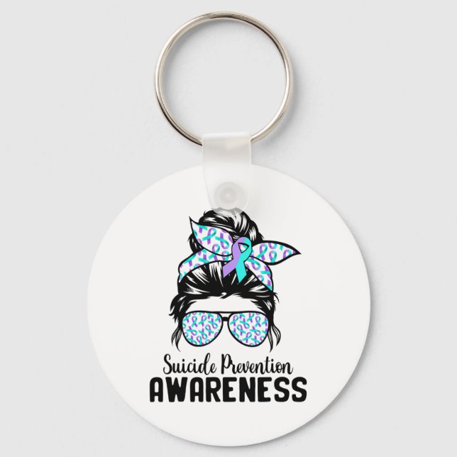 Support Squad Messy Bun Suicide Prevention Awarene Key Ring (Front)
