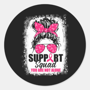 Support Squad Messy Bun Warrior Breast Cancer Awar Classic Round Sticker