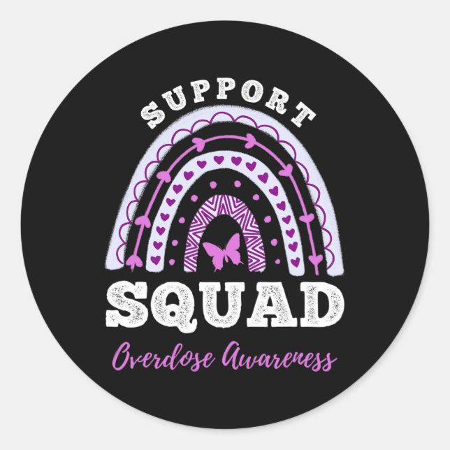 Support Squad Overdose Awareness Rainbow  Classic Round Sticker (Front)