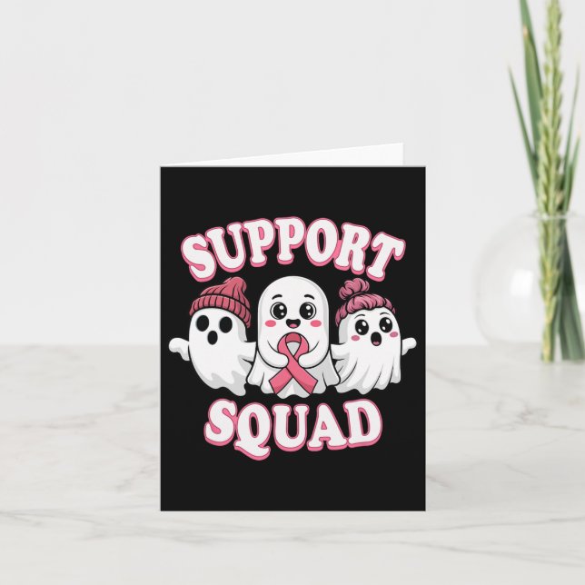 Support Squad Pink Ribbon Ghost Breast Cancer Awar Card (Front)