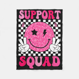 Support Squad Pink Ribbon Smile Face Breast Cancer Fleece Blanket