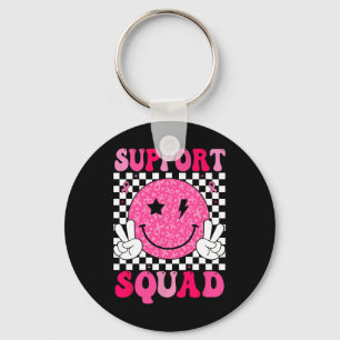 Support Squad Pink Ribbon Smile Face Breast Cancer Key Ring