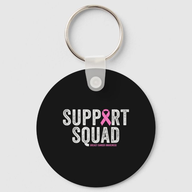 Support Squad Pink Warrior Breast Cancer Awareness Key Ring (Front)