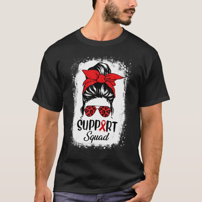 Support Squad Red Ribbon Week Awareness Messy Bun  T-Shirt (Front)