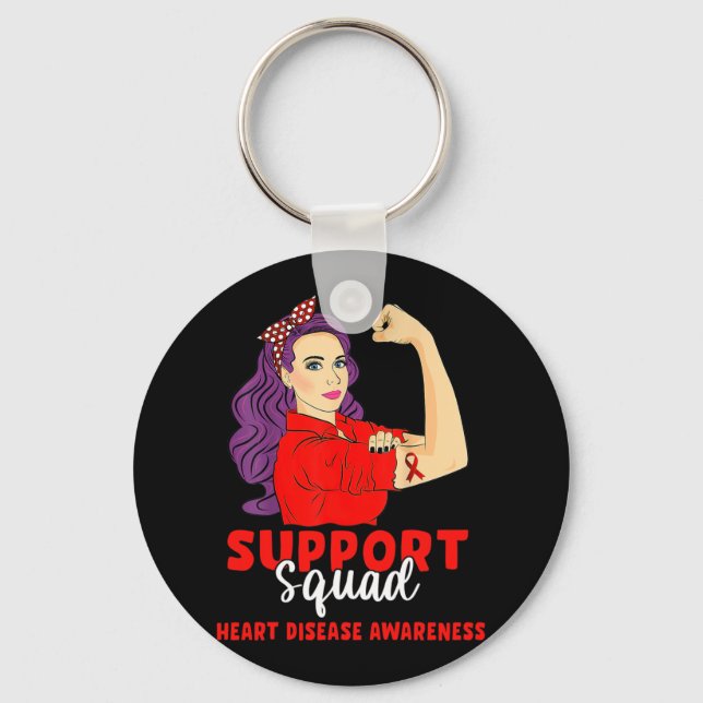 Support Squad Red Warrior Heart Disease Awareness  Key Ring (Front)