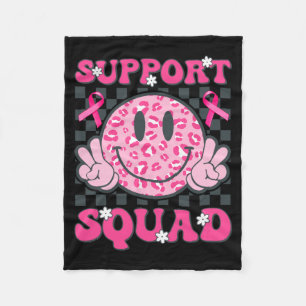 Support Squad Smile Face Pink Ribbon Breast Cancer Fleece Blanket