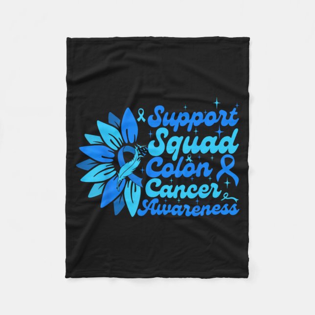 Support Squad Sunflower Colon Blue Cancer Fleece Blanket (Front)