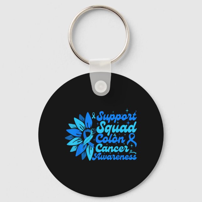 Support Squad Sunflower Colon Blue Cancer Key Ring (Front)
