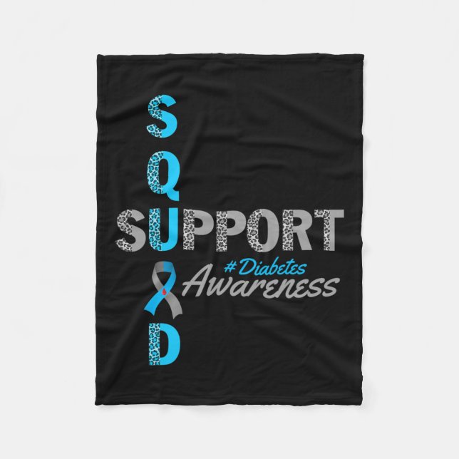 Support Squad T1d T2d Diabetes Grey Blue Ribbon  Fleece Blanket (Front)