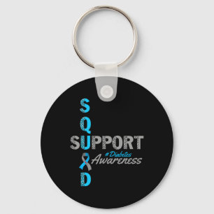 support squad t1d t2d diabetes grey blue ribbon  key ring