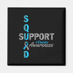 Support Squad T1d T2d Diabetes Grey Blue Ribbon Magnet