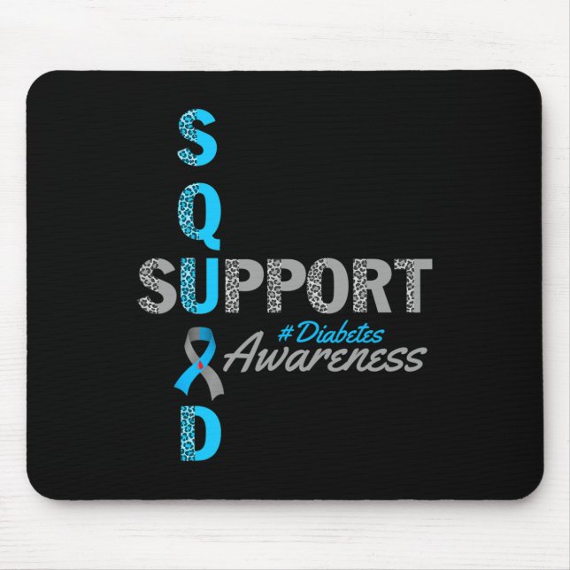 Support Squad T1d T2d Diabetes Grey Blue Ribbon  Mouse Mat (Front)