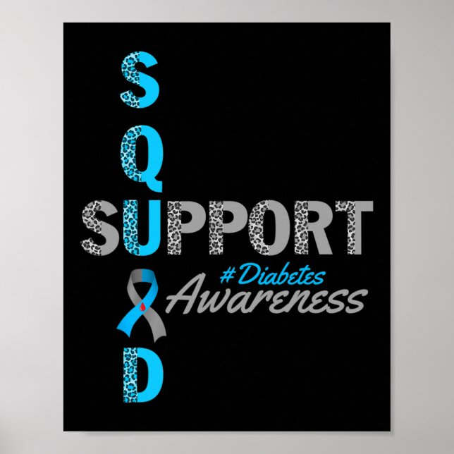 support squad t1d t2d diabetes grey blue ribbon  poster (Front)