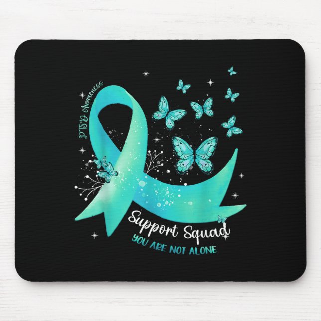 Support Squad Teal Ribbon Butterfly Ptsd Awareness Mouse Mat (Front)