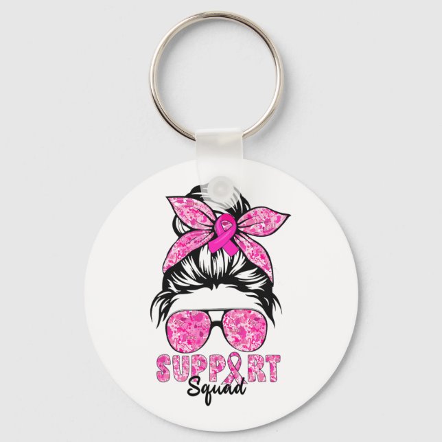 Support Squad Team Breast Cancer Awareness Warrior Key Ring (Front)