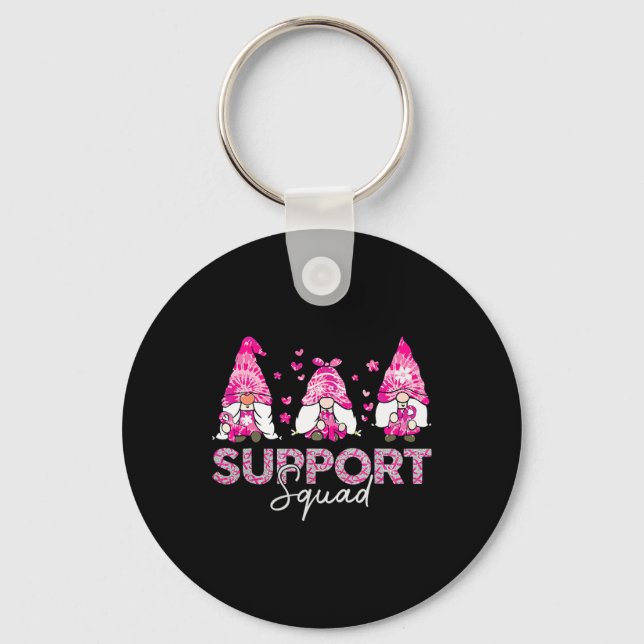 Support Squad Tie Dye Gnome Breast Cancer Awarenes Key Ring (Front)