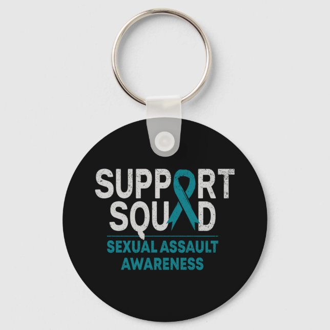 Support Squad Ual Ault Awareness Month Teal Ribbon Key Ring (Front)