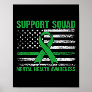 Support Squad Us Flag Green Ribbon Mental Health A Poster