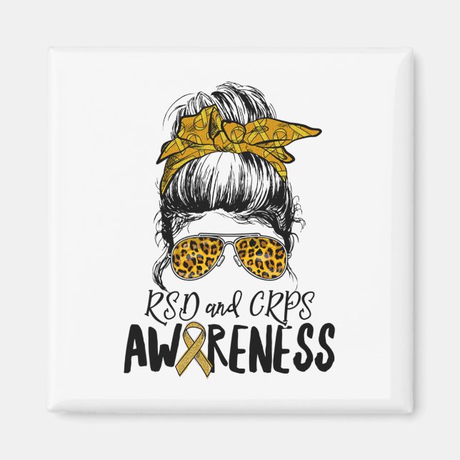 Support Squad Women Leopard Messy Bun Rsd And Crps Magnet (Front)