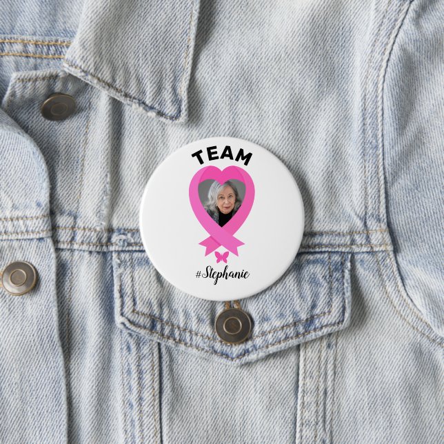 Support Team Breast Cancer Awareness Custom Photo 7.5 Cm Round Badge (In Situ)